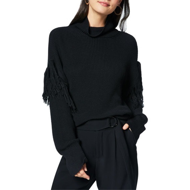 Ramy Brook Grayson Sweater Size Xs Women's Top Knit Fringe Black Ribbed $349